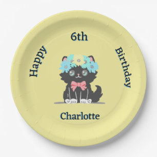 Adorable Black Kitty Birthday Paper Plate