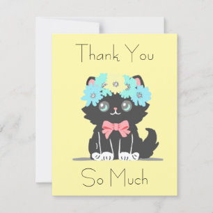 Adorable Black Kitty Flat Thank You Card