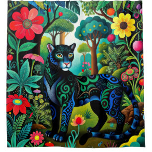 Adorable Black Panther Big Cat Shower Curtain