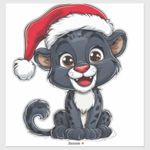 Adorable Black Panther Cub Wearing Christmas Hat