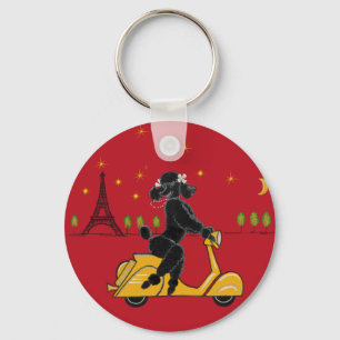 Adorable Black Poodle on a in Paris Key Ring