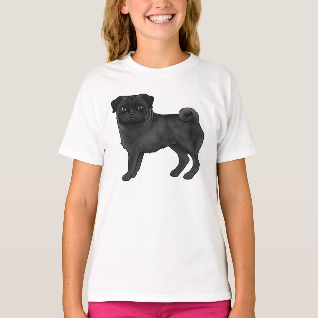 Adorable Black Pug Dog Breed Design Illustration T-Shirt (Front)