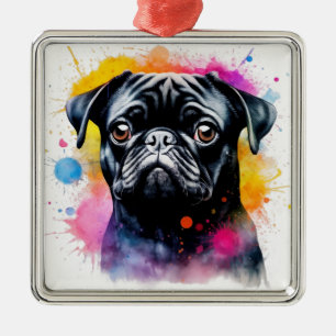 ADORABLE BLACK PUG PUPPY DOG METAL TREE DECORATION