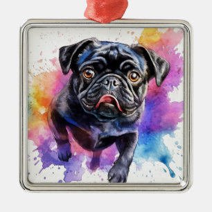 ADORABLE BLACK PUG PUPPY DOG METAL TREE DECORATION