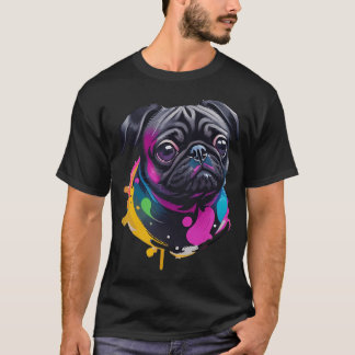 Adorable Black Pug Watercolor Art - Playful Drips T-Shirt