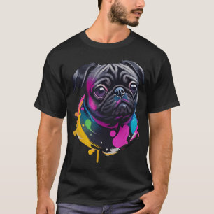 Adorable Black Pug Watercolor Art - Playful Drips  T-Shirt