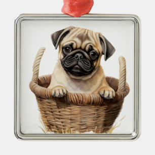 ADORABLE BLACK & TAN PUG PUPPY DOG METAL TREE DECORATION