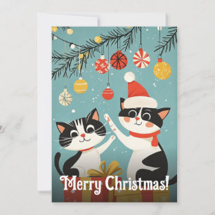 Adorable Black White Cats Christmas Ornaments Tree Holiday Card