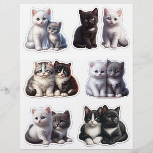 Adorable Black, White & Grey Kitten Illustrations (Front)