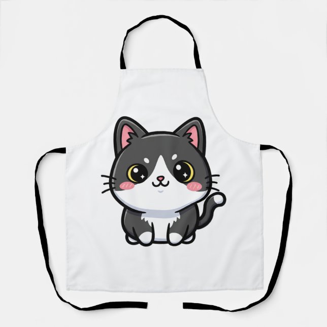 Adorable Black White Kawaii Kitten Apron (Front)