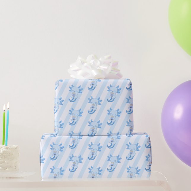 Adorable Blue Axolotl Boba Tea Boys Birthday Party Wrapping Paper (Party Gifts)