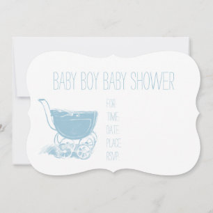 Adorable Blue Baby Boy Carriage Retro Baby Shower Invitation