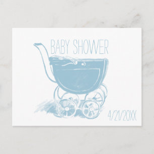 Adorable Blue Baby Boy Carriage Retro Baby Shower Invitation Postcard