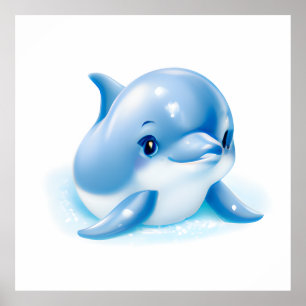 Adorable Blue Baby Dolphin Poster