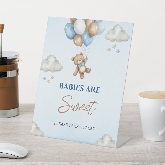 Adorable Blue Bear Babies Are Sweet Dessert Table Pedestal Sign (In SItu)