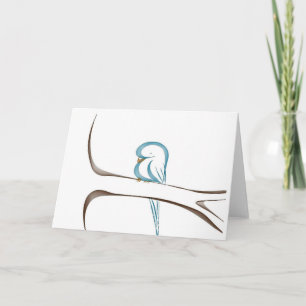 Adorable blue bird sitting on a branch card