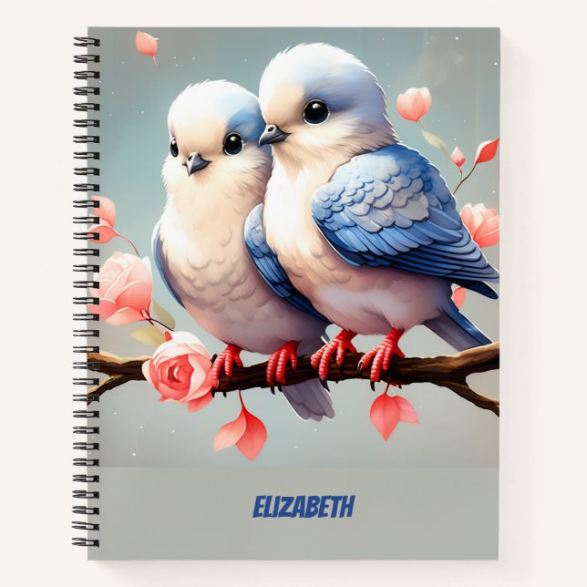 Adorable Blue Birds, Blue Birds, Birds, Love Birds Notebook (Front)