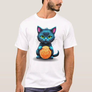 Adorable Blue Cat with Yarn Ball T-Shirt