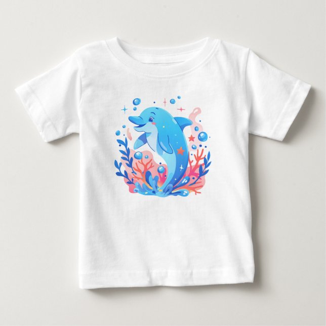 Adorable Blue Dolphin Baby Bodysuit (Front)
