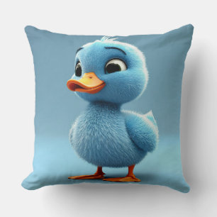 Adorable Blue Duckling With Fluffy Feathers Cushion