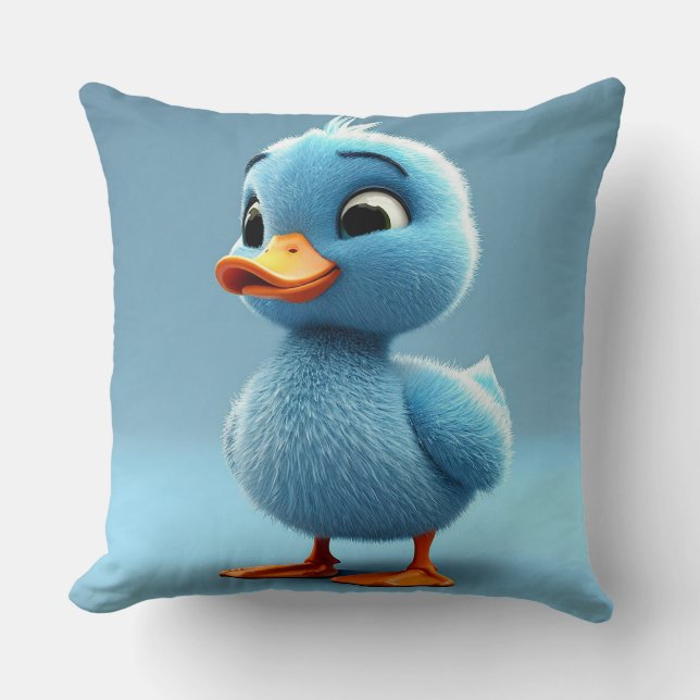 Adorable Blue Duckling With Fluffy Feathers Cushion (Front)
