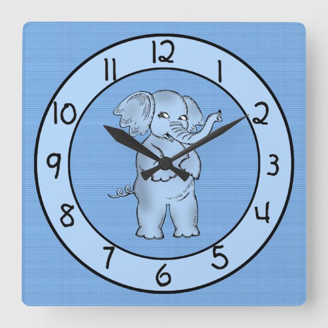 Adorable Blue Elephant Wall Clock for Boys (Front)