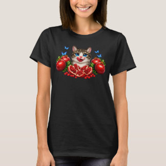 Adorable Blue-Eyed Cat with Pomegranates  T-Shirt