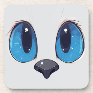 Adorable Blue Eyes Cat Face Cute Kawaii Cat Design Coaster
