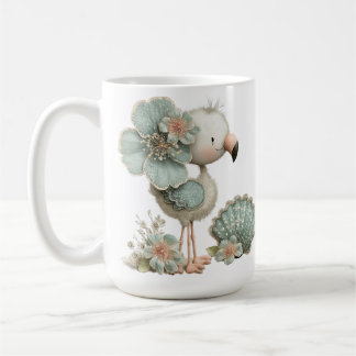 ADORABLE BLUE FLAMINGO ON THE BEACH WITH SUNCASTLE COFFEE MUG