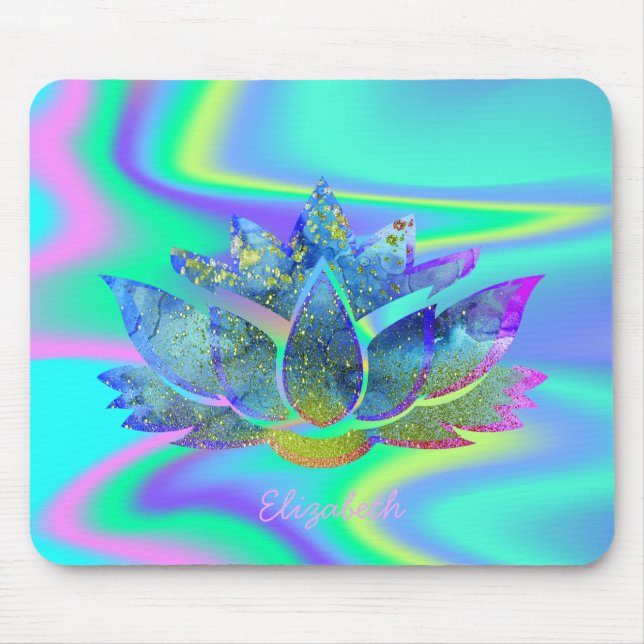 Adorable Blue Lotus , Holographic Rainbow  Mouse Mat (Front)