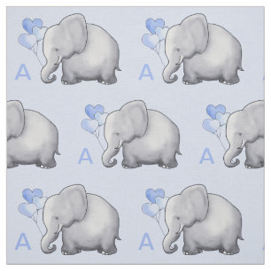 Adorable Blue Monogram Elephant Baby Boy Nursery Fabric