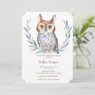 Adorable Blue Owl Baby Shower  Invitation