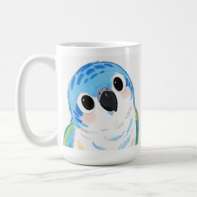 Adorable Blue Parrot Ceramic Mug (Left)