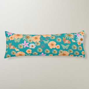Adorable blue pattern floral rabbits  body cushion