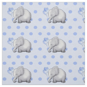 Adorable Blue Polka Dots Elephants Baby Nursery Fabric