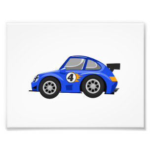 Adorable Blue race car  - Choose background colour Photo Print