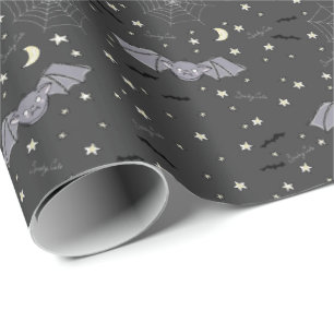 Adorable Blue Spooky Cute Bats Halloween Wrapping Paper