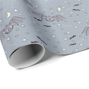 Adorable Blue Spooky Cute Bats Halloween Wrapping Paper