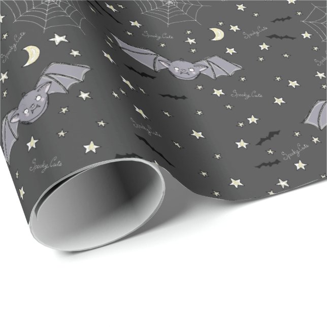 Adorable Blue Spooky Cute Bats Halloween Wrapping Paper (Roll Corner)
