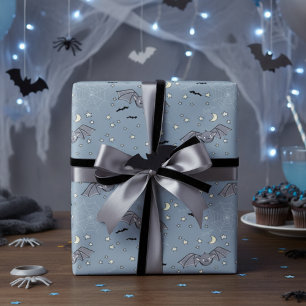Adorable Blue Spooky Cute Bats Halloween Wrapping Paper