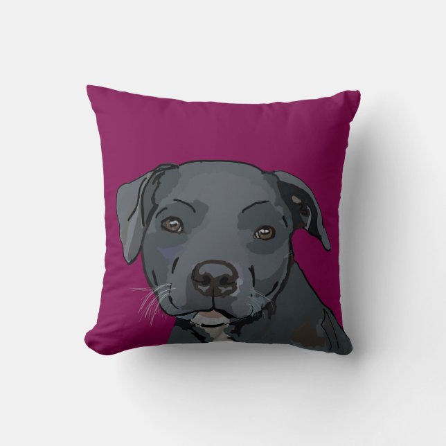 Adorable blue staffy (fuscia) cushion (Front)