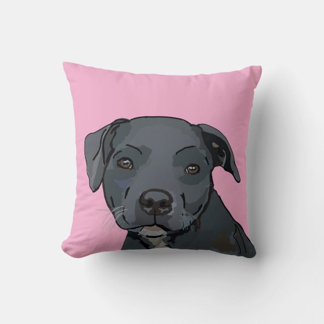 Adorable blue staffy (pink) cushion (Front)