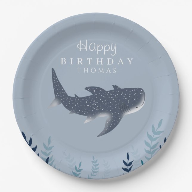 Adorable Blue Under the Sea Manta Ray Birthday  Paper Plate (Front)