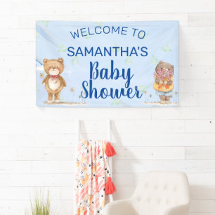 Adorable Blue Watercolor Bears Boy Baby Shower Banner