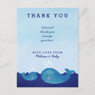 Adorable Blue Whale Nautical Baby Shower Thank You Card