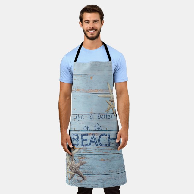 Adorable Blue Wood Texture,Starfish Apron (Worn)