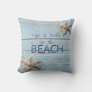 Adorable Blue Wood Texture,Starfish  Cushion
