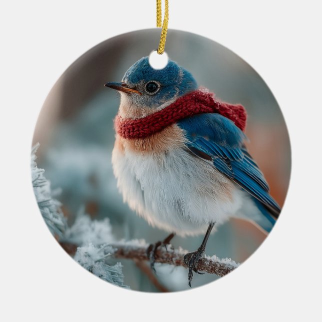 Adorable Bluebird in a Scarf  Ceramic Tree Decoration (Front)