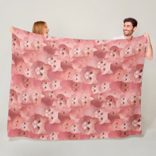 Adorable Blush Pink Cat Fleece Blanket