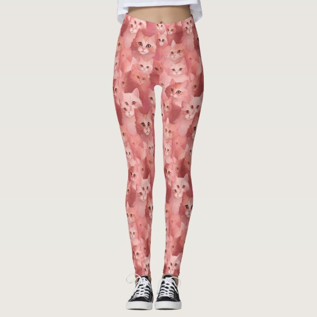Adorable Blush Pink Cat Leggings (Front)